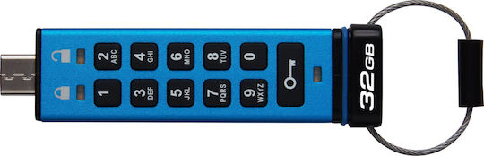Kingston IronKey Keypad 200C 32GB USB 3.2 Stick με σύνδεση USB-C Μπλε