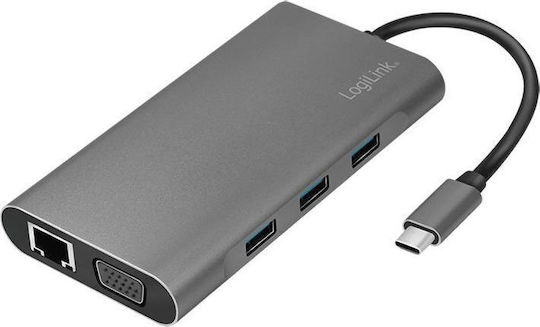LogiLink USB-C Docking Station με HDMI 4K PD Ethernet και σύνδεση 2 Οθονών Ασημί (UA0383)