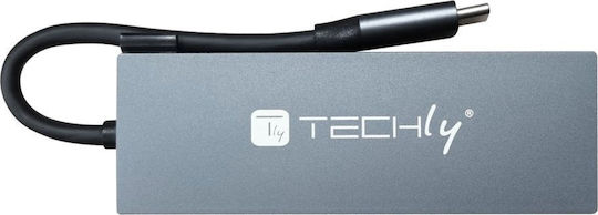 Techly USB-C Docking Station με HDMI 4K PD Ασημί (IUSB32C-HUB4HPD)