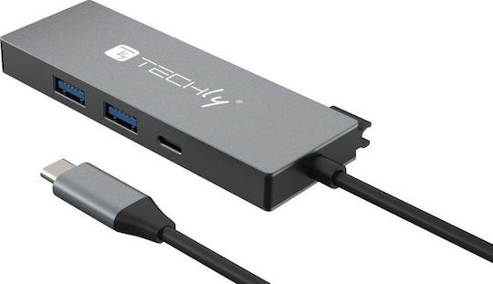 Techly USB-C Docking Station με HDMI 4K PD Ασημί (IUSB32C-HUB4HPD)