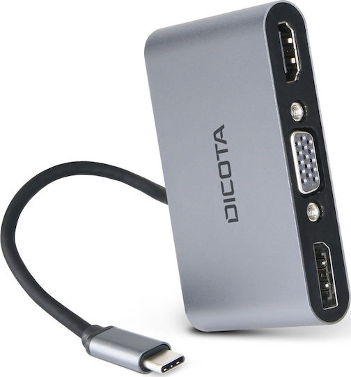 Dicota USB-C Docking Station με HDMI/DisplayPort 4K PD Ασημί (D32064)