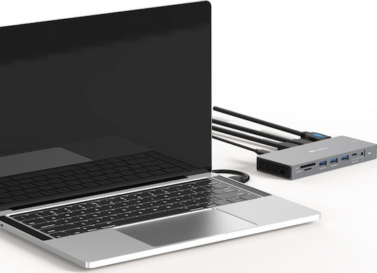 Sandberg 13in1 DockingStation Pro USB-C Docking Station mit HDMI/DisplayPort 4K PD Ethernet und Verbindung 3 Monitore Schwarz