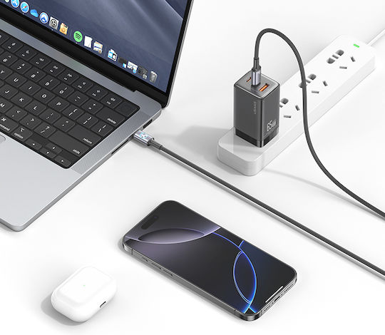 Usams SJ752 Geflochten / LED USB 2.0 Kabel USB-C männlich - USB-C 60W Beige 1.2m (SJ752USB02)
