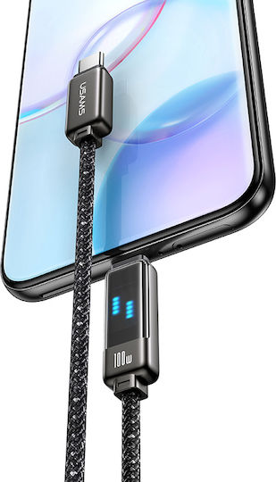 Usams Cablu USB 2.0 Braided / LED USB-C Masculin - USB-C 100W PD Alb 1.2m SJ744USB02