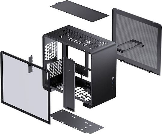Jonsbo U4 Mini Геймърско бюро Мини кула Компютърна кутия със страничен прозорец Черен