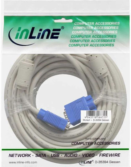 InLine Кабел VGA мъжки - VGA мъжки Сив 15м (17713)