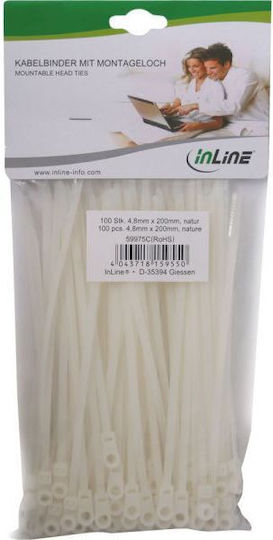 InLine Cable Ties Plastic 200mm x 4.8mm in White Colour (100 pcs)
