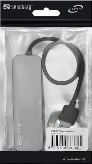 Sandberg Saver Hub 4 Θυρών USB 3.0 με σύνδεση USB-A Ασημί