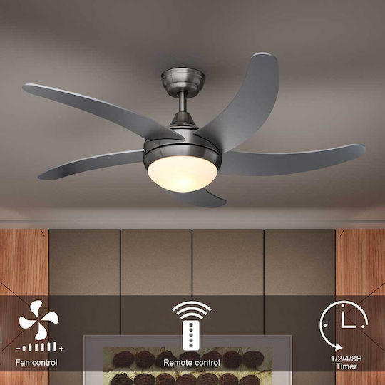 Bakaji Ceiling Fan 132cm with Light Fixture Silver