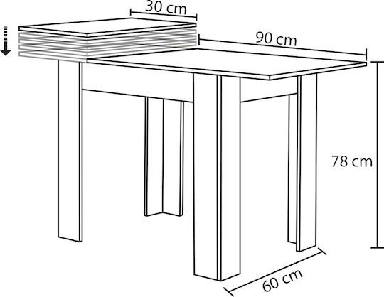 Table Kitchen Extendable Wooden White 90(+30)x60x78cm
