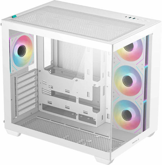 Deepcool CG530 4F Гейминг Midi Tower Компютърна кутия със страничен прозорец и ARGB осветление Бял
