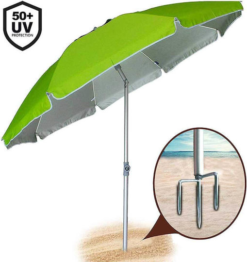 Bakaji Folding Beach Umbrella Aluminum Diameter 2.1m with Air Vent Green