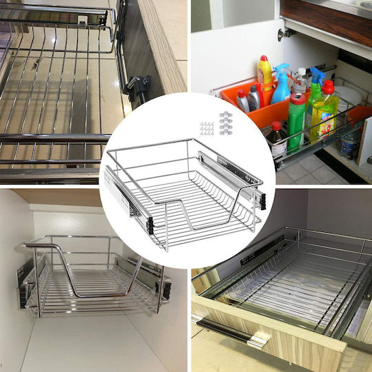 Bakaji Telescopic Kitchen Drawer 60cm Basket Shelf Pull-Out Space-Saving Steel 02832647