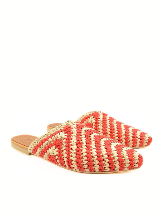 Flat Leather Mules in Beige Color
