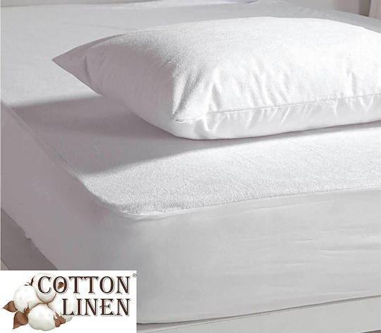Cotton Linen Προστατευτικό Επίστρωμα Ημίδιπλο Αδιάβροχο με Λάστιχα Λευκό 120x200εκ.