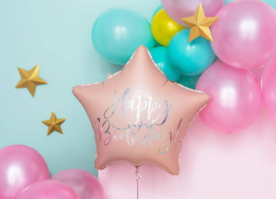 Foie Stea Happy Birthday Balloon Pale Pink 40 Cm