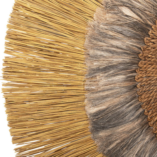 HomeMarkt Καθρέπτης Τοίχου Από Mendong και Abaca με Χρυσό Rattan Πλαίσιο Διαμέτρου 105cm