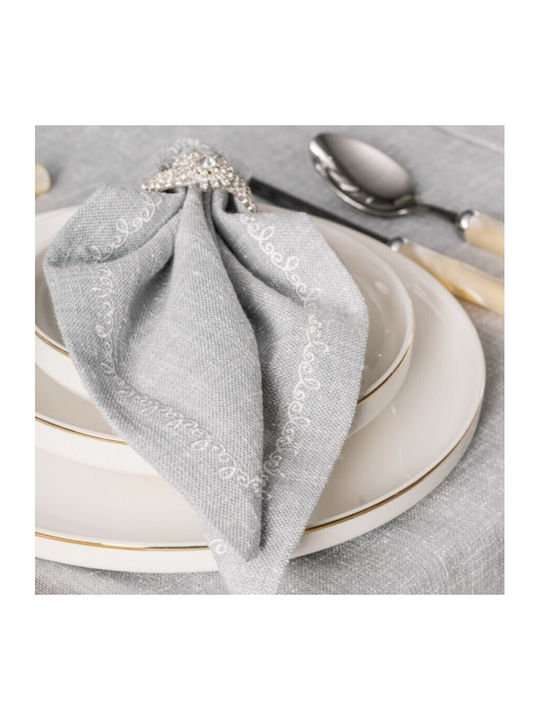 Cottonbox Față de masă Din Bumbac cu Broderie Set 8buc Gray Pear 172x240cm