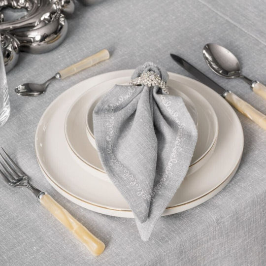 Cottonbox Față de masă Din Bumbac cu Broderie Set 8buc Gray Pear 172x240cm