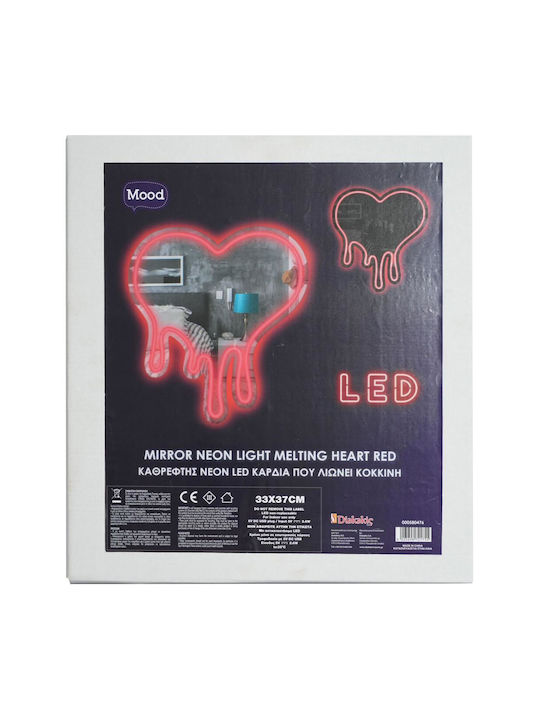 Неоново LED огледало Топящо се сърце червено 33x37 Настроение