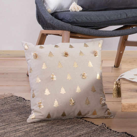 Nef-Nef Homeware Коледна Декоративна Възглавница Chiara Квадрат Бял 30x30cm Дърво
