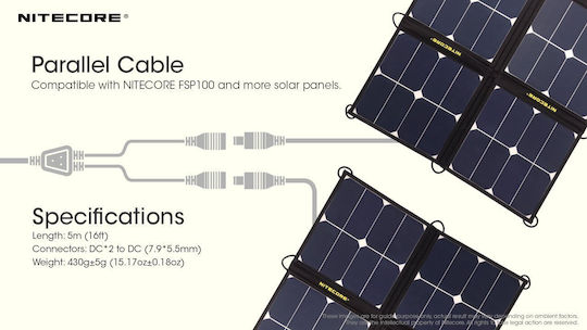 NiteCore 9060100877 Lighting Flashlight Accessories Extension cable for 2 Solar Panels 5m