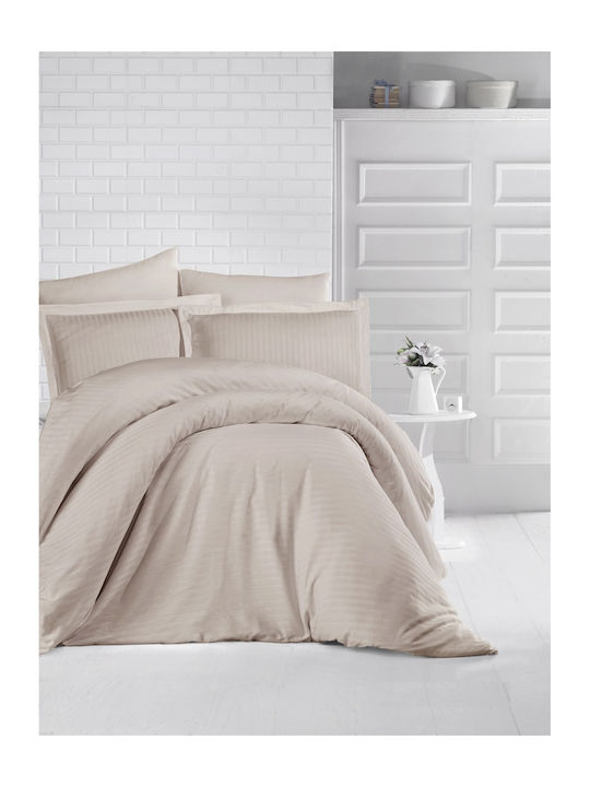 Pucioasa Set Husă de Pilotă (2 buc) Bumbac Single cu 2 Fețe de Pernă & 1 Cearsaf 150x220 Cappuccino