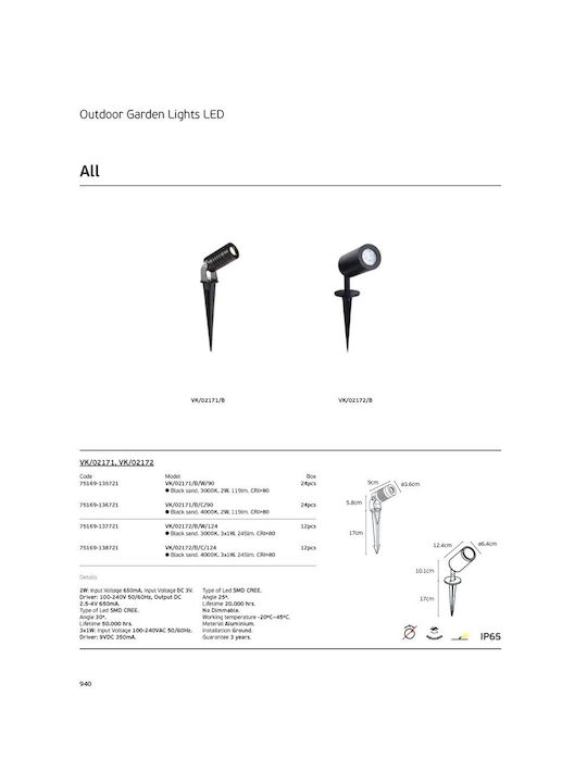VK Lighting Στεγανό Φωτιστικό Led Καρφωτό 75169-136721