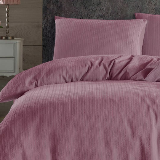 Nazenin Σετ Παπλωματοθήκη Βαμβακερή 200x220cm Διπλή με 2 Μαξιλαροθήκες & 1 Σεντόνι Ροζ