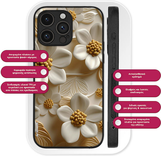 Husă Seria Sonique 3D Flower pentru Vivo Y74s Vivo Y76 5G Albă