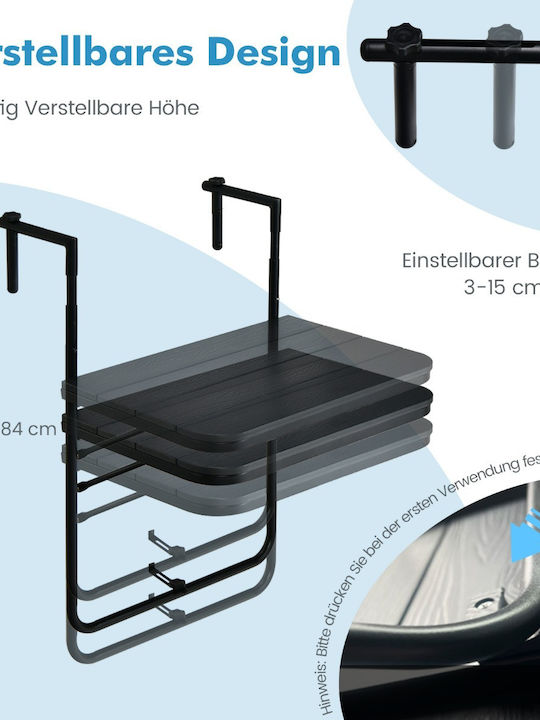 Plastic Masa pentru spații exterioare mici Pliabil cu schelet metalic Negru 62.5x60x73buc