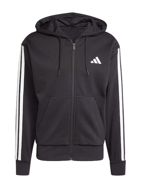 Essentials 3-Stripes Ζακέτα με Κουκούλα Μαύρη