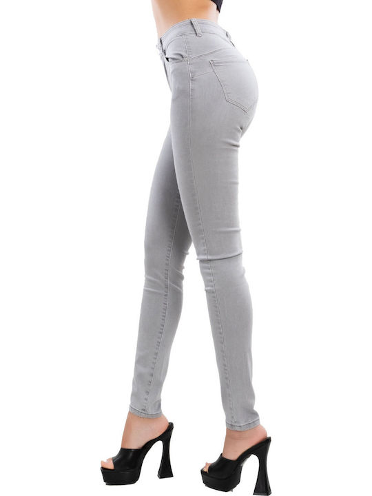 Ψηλόμεσο Γυναικείο Jean Παντελόνι Push Up σε Skinny Εφαρμογή Γκρι