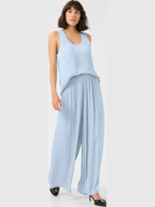 Damen Stoff Hose mit Gummizug in Entspannter Passform Light Blue