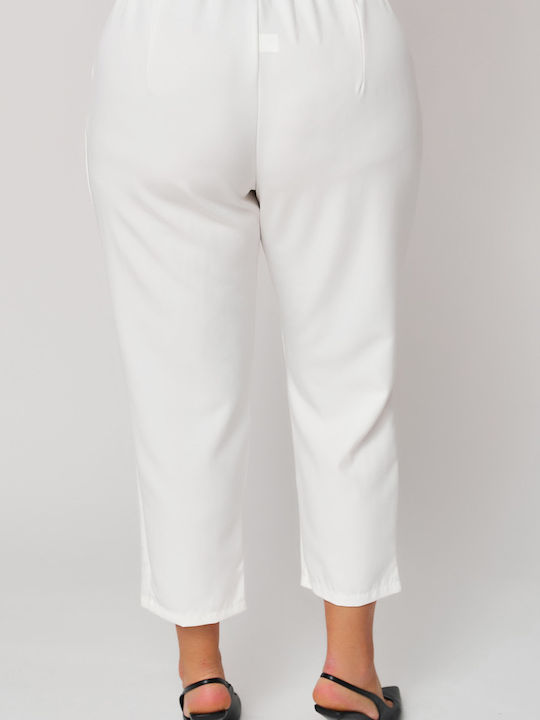 Women's Fabric Trousers with Elastic Carrot Fit White