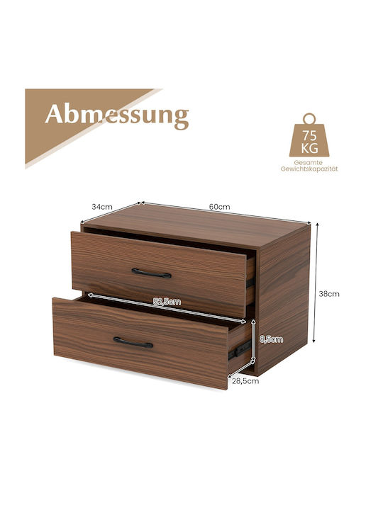 Κομοδίνο Ξύλινο με Μεταλλικά Πόδια Καφέ 60x34x38cm