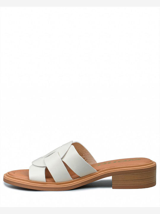 Leather Women's Flat Sandals in White Color