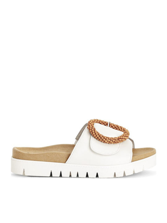 Leather Women's Flat Sandals Anatomic in White Color