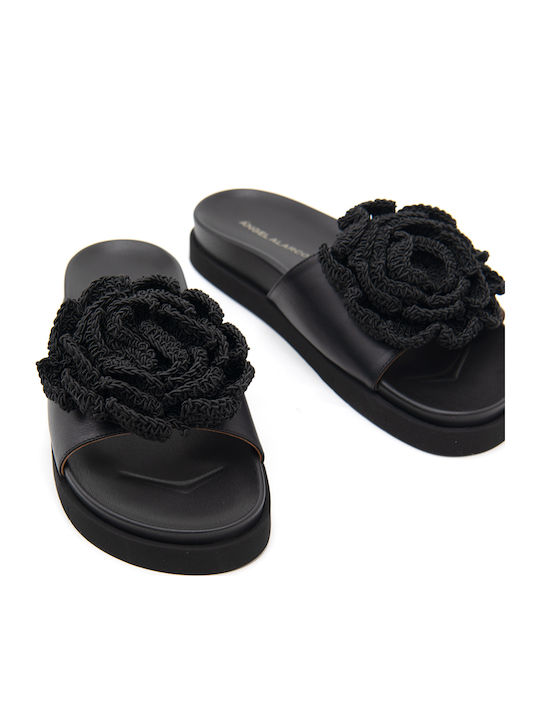 Leder Flache Sandalen für Damen in Schwarz Farbe