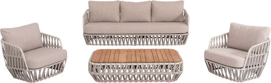 Outdoor Living Room Set Sabo 4 Pieces Beige with Pillows