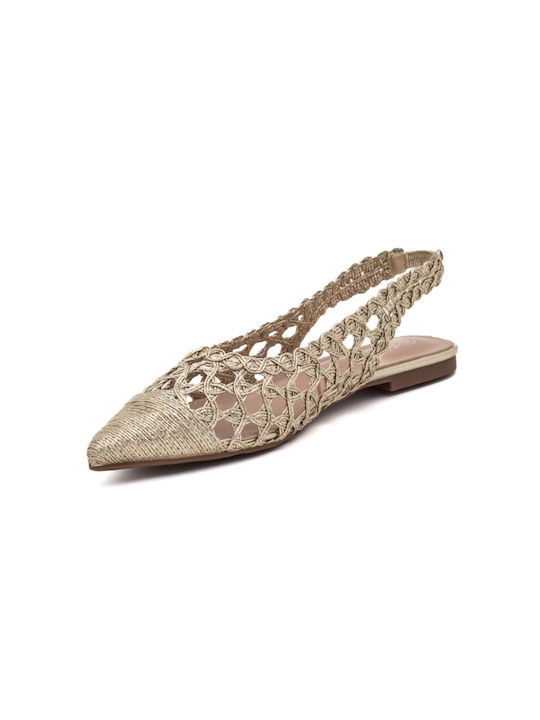 Γυναικείες Μπαλαρίνες Slingback με Λουράκι σε Χρυσό Χρώμα