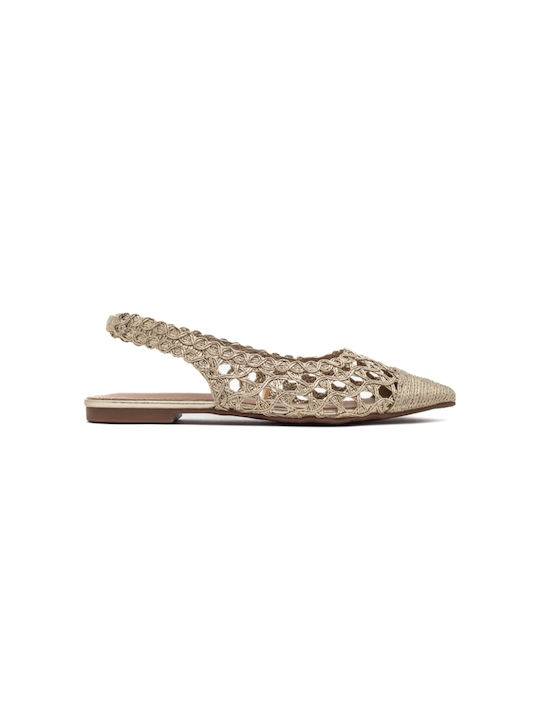 Γυναικείες Μπαλαρίνες Slingback με Λουράκι σε Χρυσό Χρώμα