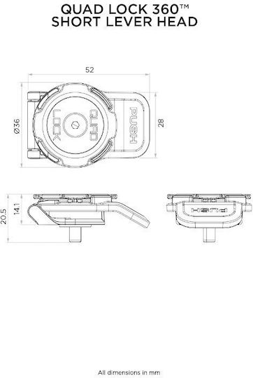 Quad Lock 360 Head Lever Short Head for Motorcycle Mobile Mount