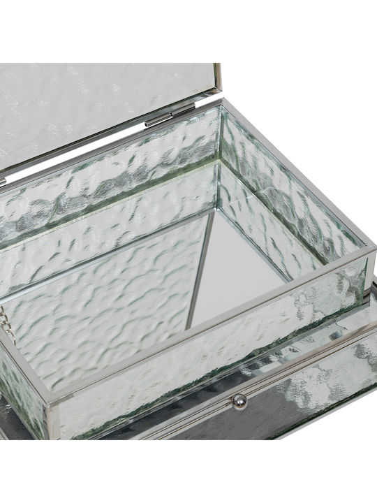 Σετ Κουτί Κοσμημάτων Γυάλινο Ασημί 21.5x16.5x5.6cm