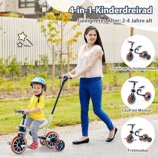 Costway Convertible Tricycle with Parental Handle 4 in 1 for 2-4 Years Blue