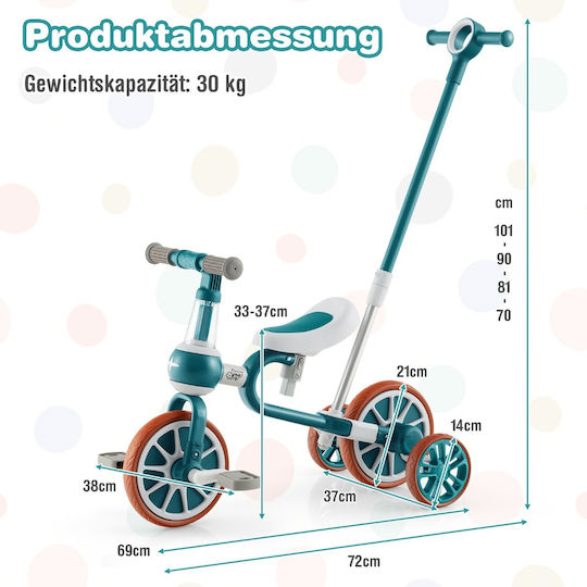 Costway Convertible Kids Tricycle with Parental Handle 4 in 1 for 2-4 Years Green