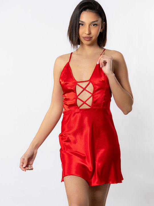 Moongirl Summer Satin Women's Nightdress red