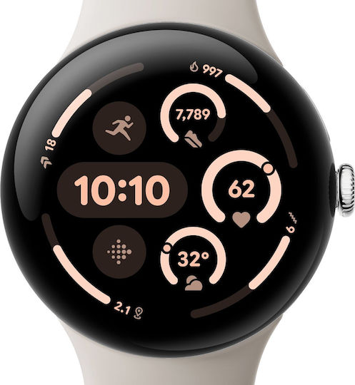 Google Pixel Watch 3 Aluminiu 45mm Rezistent la apă (Polished Silver Aluminum case / Porcelain Active Band)