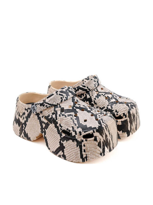 Schlangenprint-Clogs mit dicker Sohle im Animal-Print