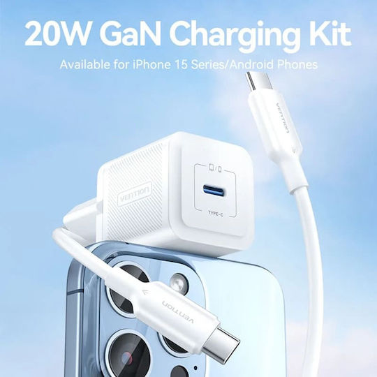 Vention Charger GaN with USB-C Port and Cable USB-C - USB-C 20W Power Delivery Whites (TZ-FEPW0-EU-01)